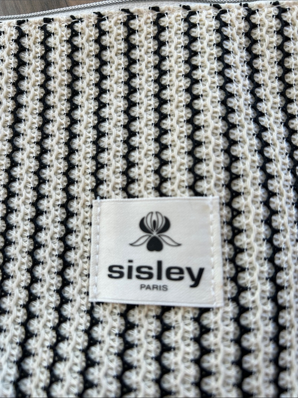 Sisley-Paris Black & Cream Striped Crochet Cosmetic Pouch - Picture 3 of 5